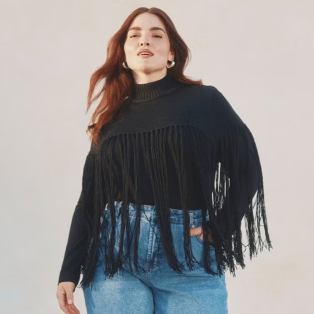 Eloquii | Fringe Half Sweater - Picture 2 of 4